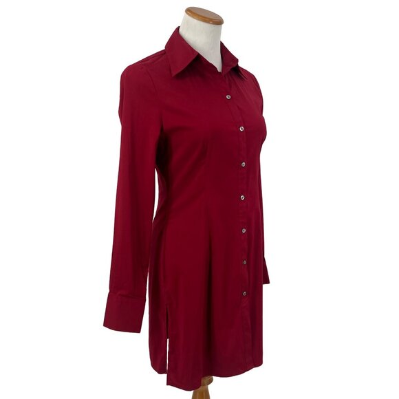 NWT Express Design Studio Red L/S Button-Down Tunic Blouse | Office Siren Preppy - Picture 12 of 15